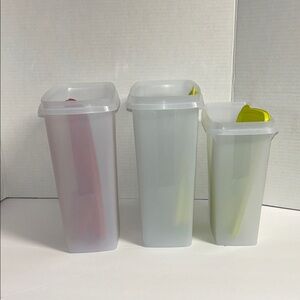 Tupperware Frosted Containers with Red and Green Lids